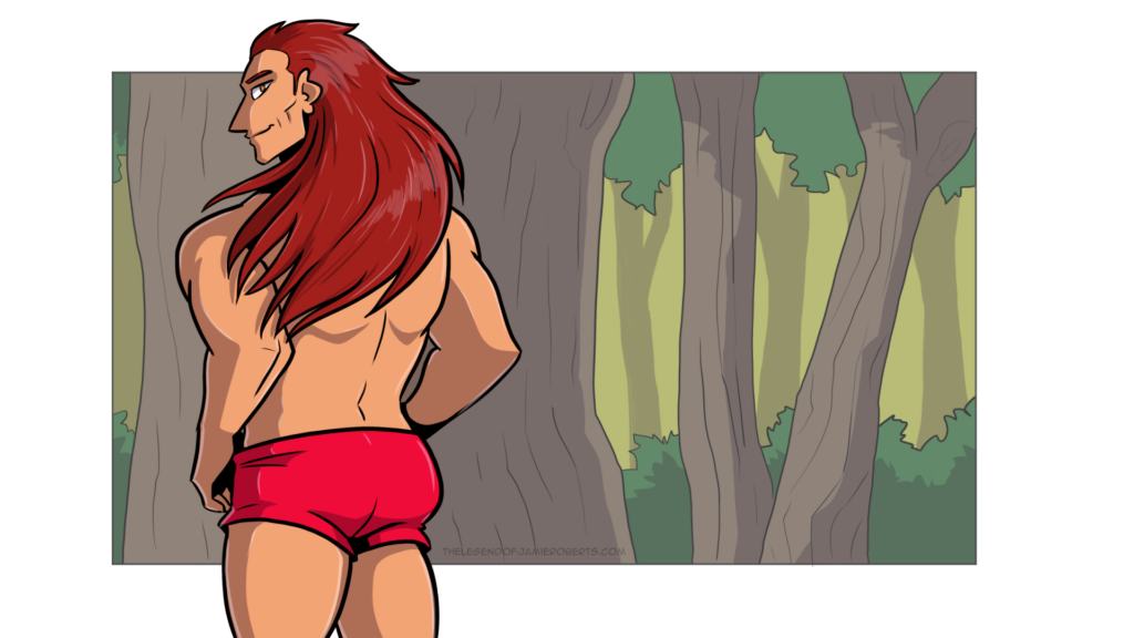 red-headed muscle man in booty shorts