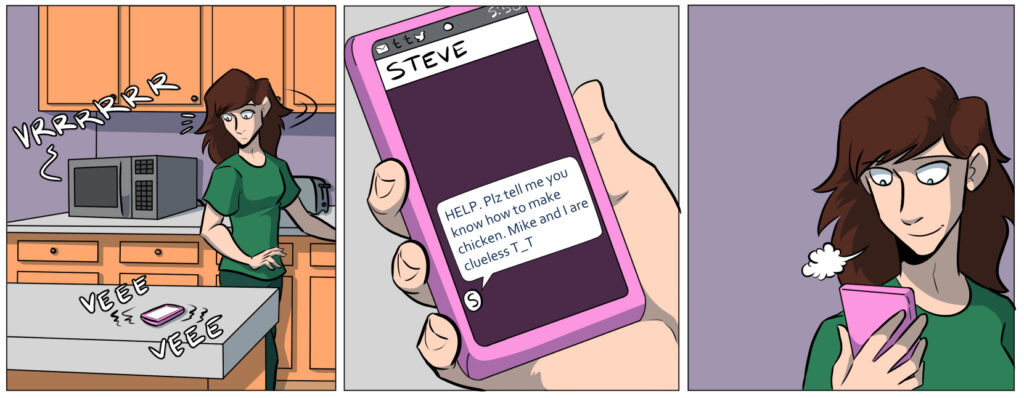 ally from the webcomic Validation checks her phone to see a text from Steve. This comic is in the upcoming New Punk Signal